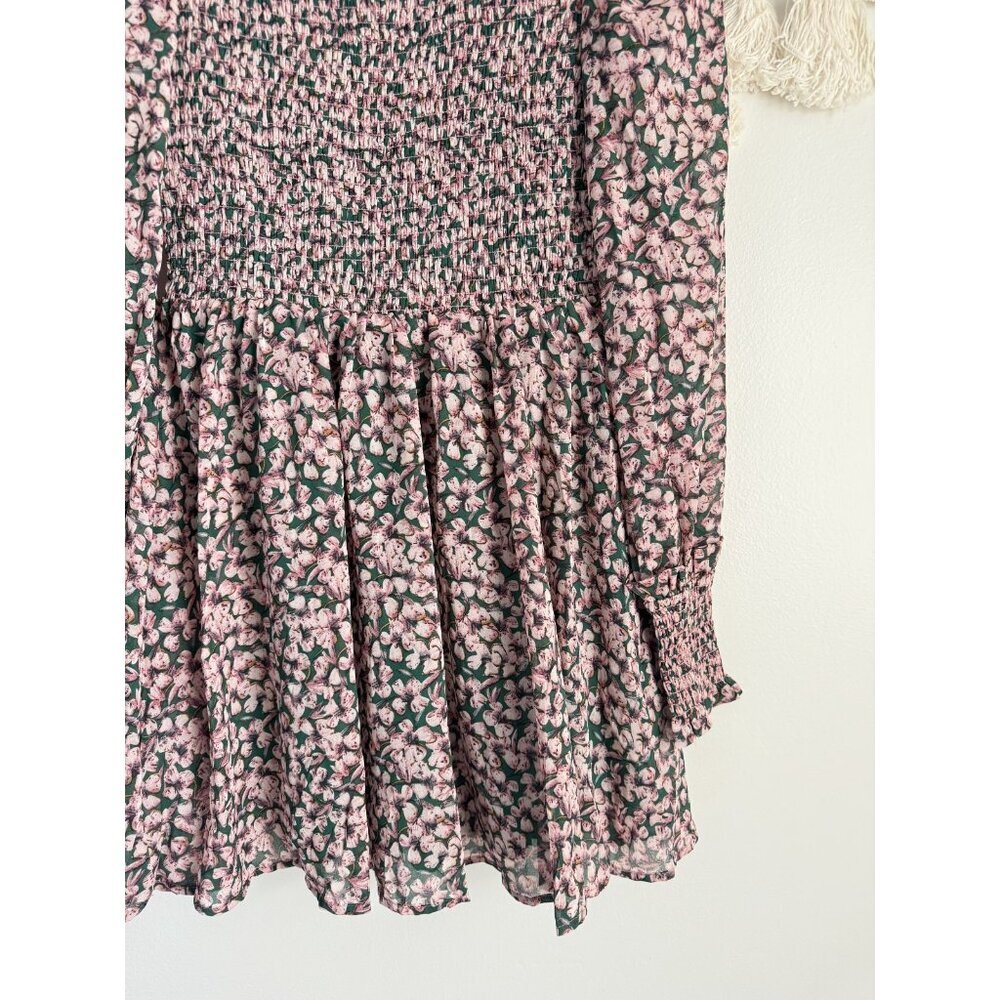 Lulus Floral Forever Green Pink Smocked Skater Mini Dress Coquette Cottage Fairy - Picture 10 of 11